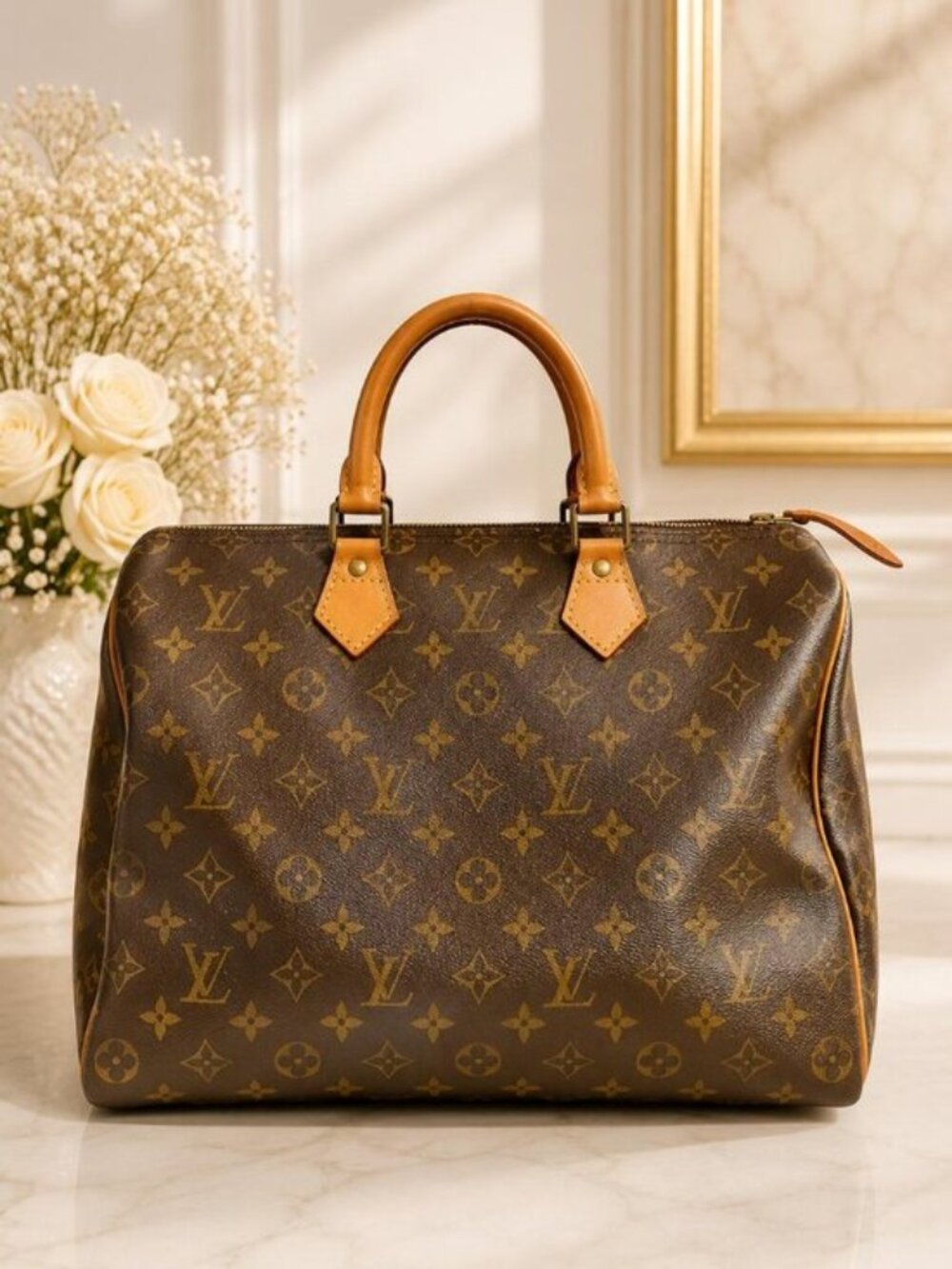 Authentic Louis Vuitton Speedy 35 Monogram Canvas Satchel Boston Top Handle Bag